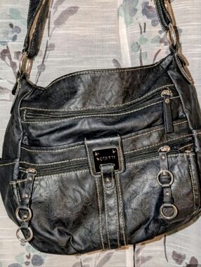 Rosetti Black Faux-Leather Shoulder Bag with Ring Hardware